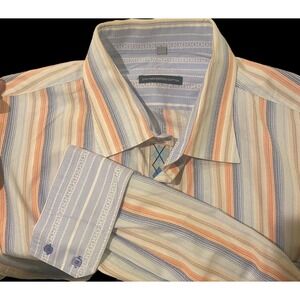 Luciano Visconti Uomo Mens Shirt Multi Stripe Print Contrast Flip Cuff 3XL‎  EUC